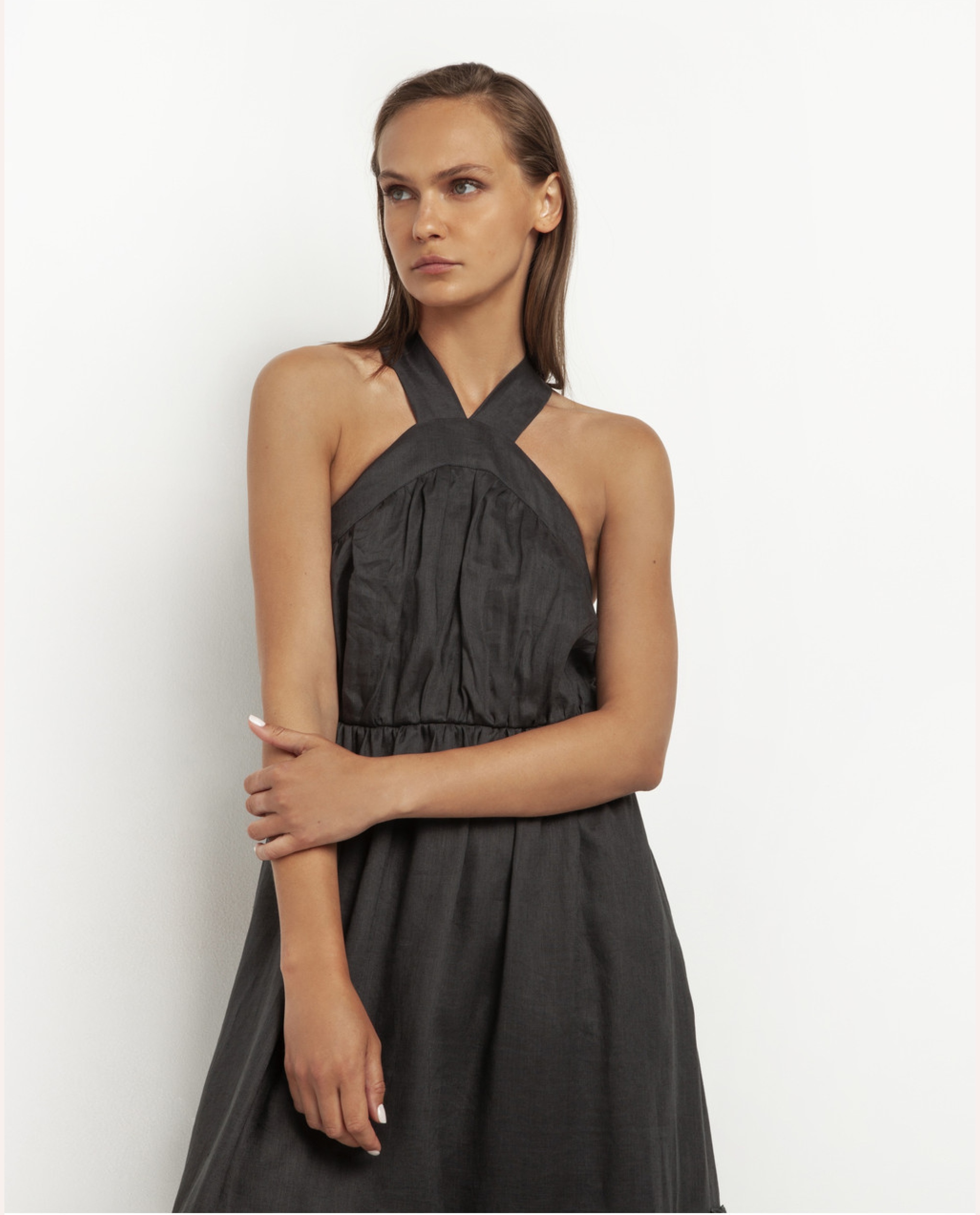 Greek Archaic Kori Dress - Charcoal - Image 3