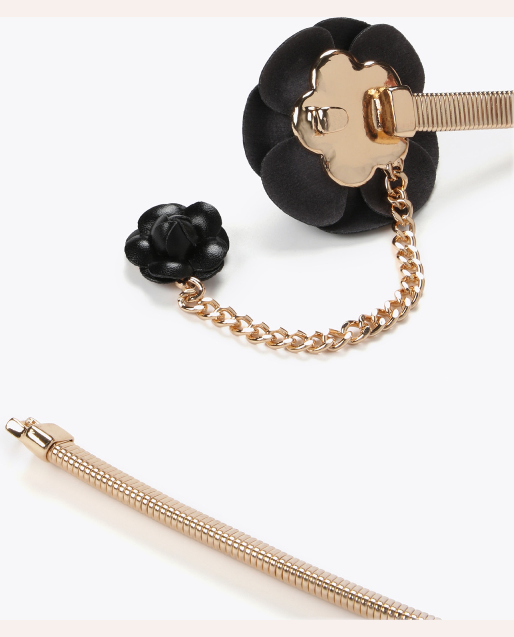 Stretch metal belt with faux leather flowers - Image 3