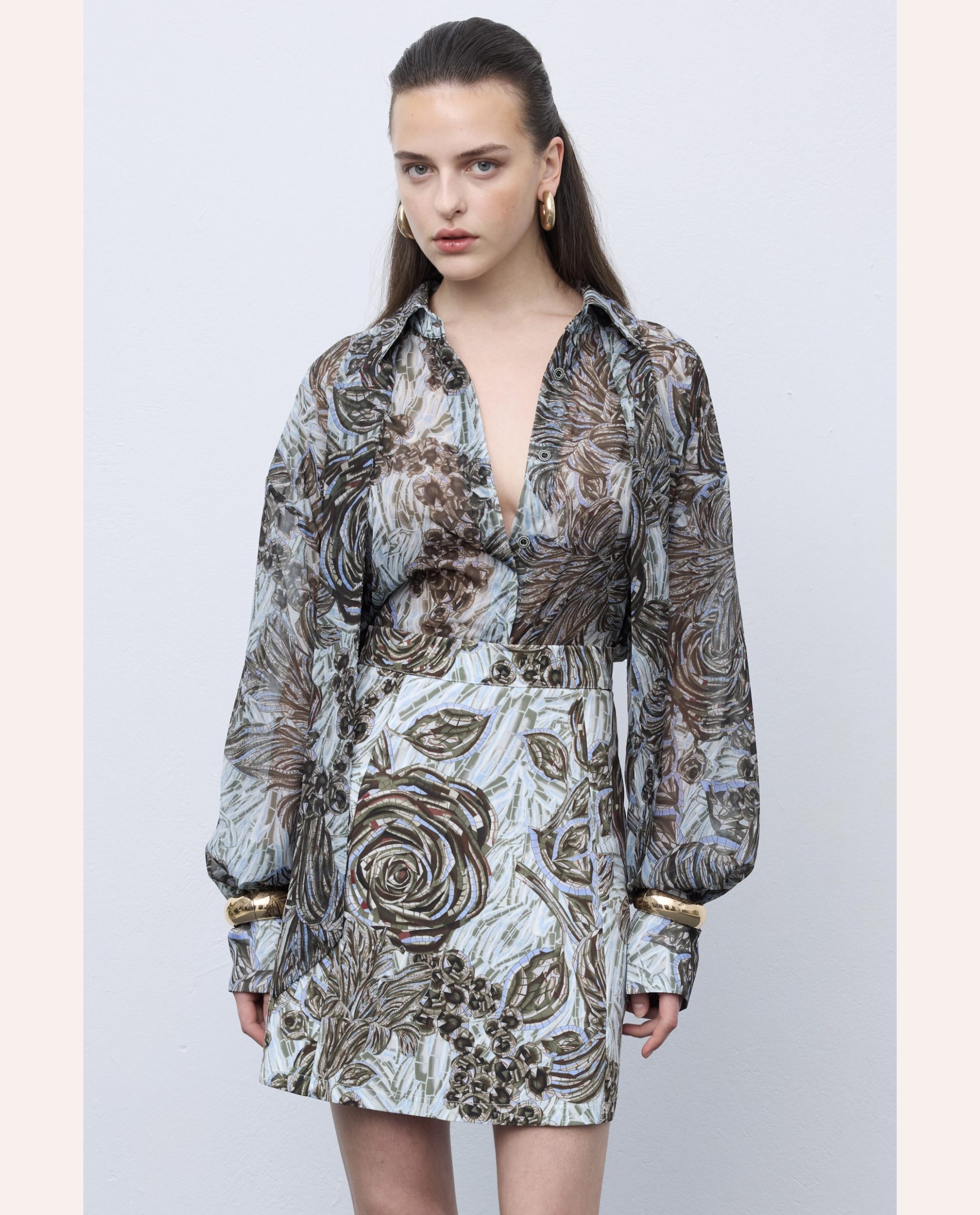 Mosaic Anthesis A-line Mini Skirt – Grey - Image 3