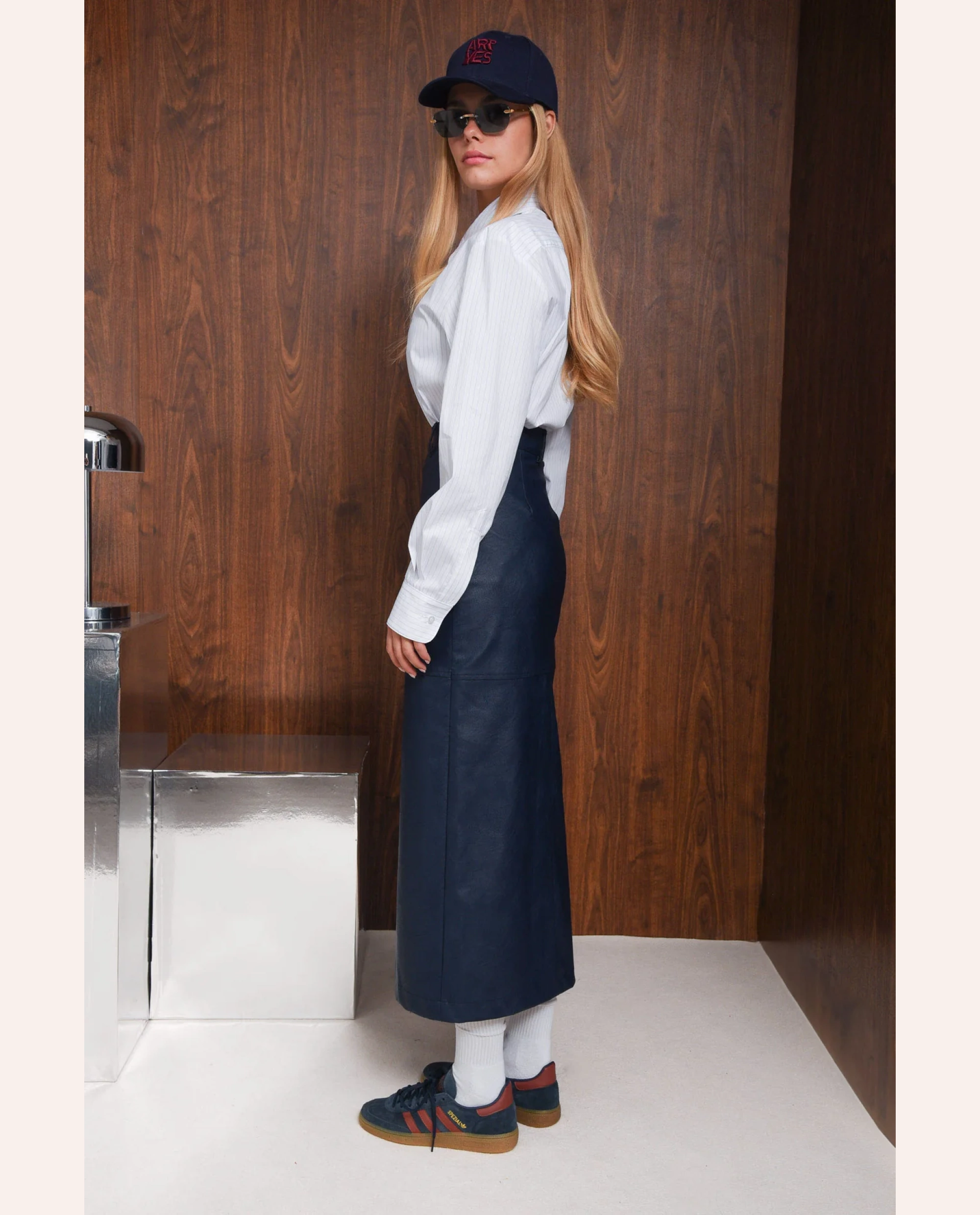 Purpose Faux Leather Midi Skirt - Blue - Image 3