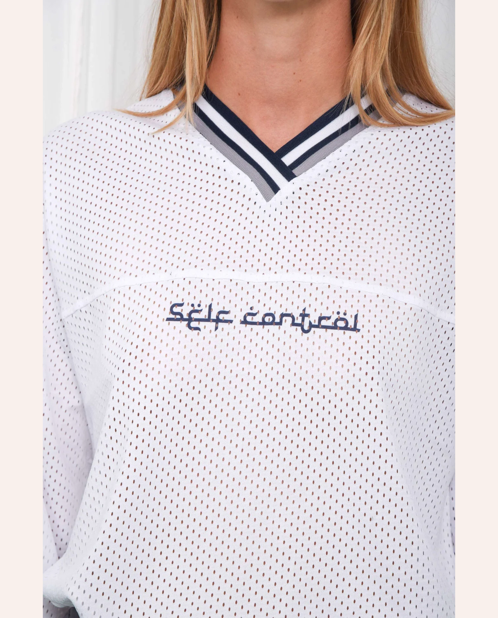 Self Control Long Sleeve Mesh Blouse - White - Image 5