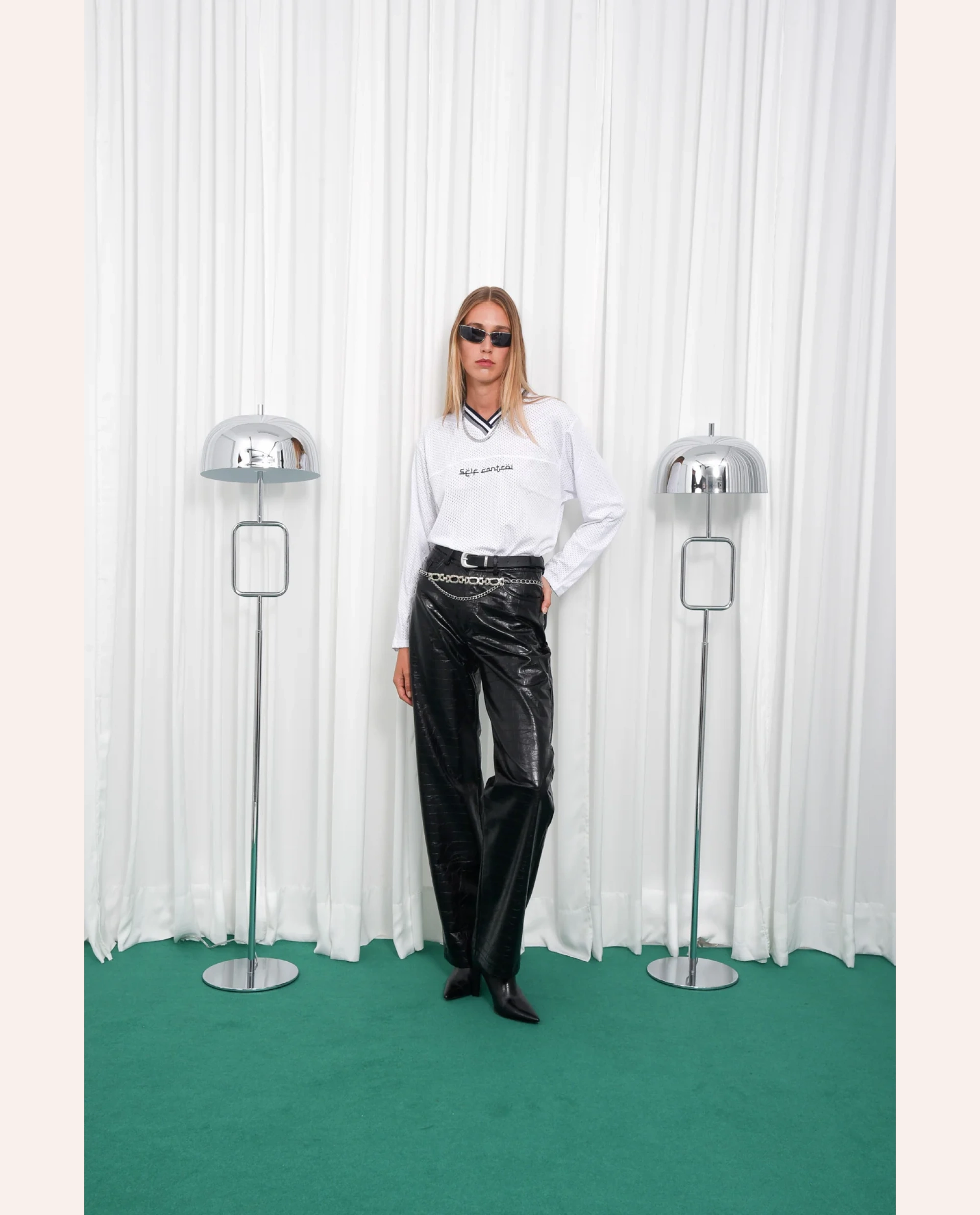 Self Control Long Sleeve Mesh Blouse - White - Image 3