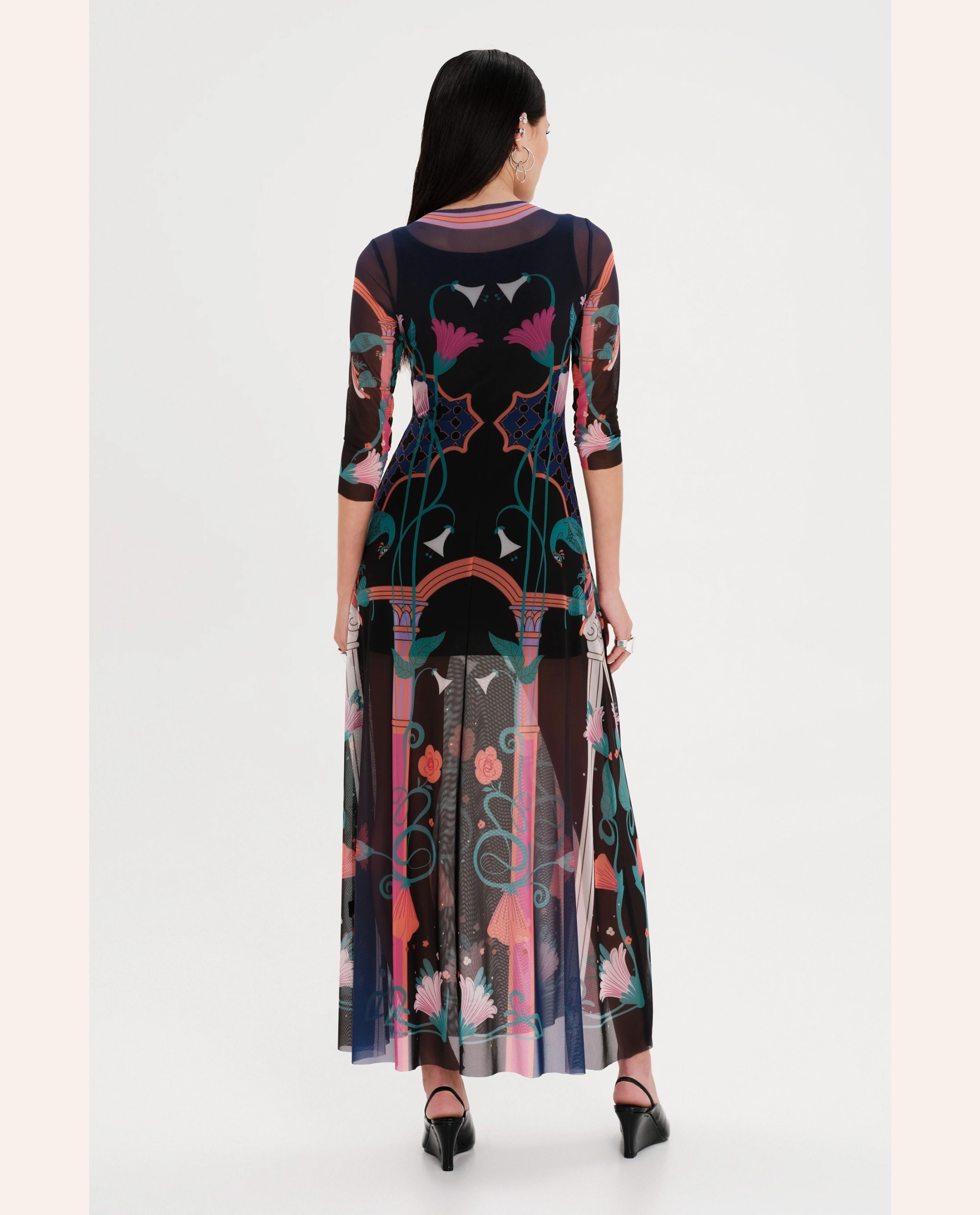 Epoque Mesh Long Dress -  Print - Image 3